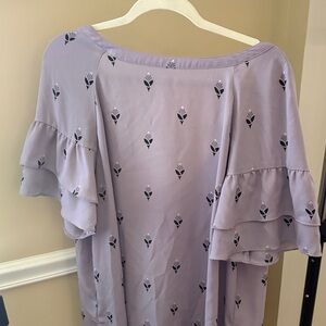 LOFT Lilac Floral Ruffle Sleeve Top